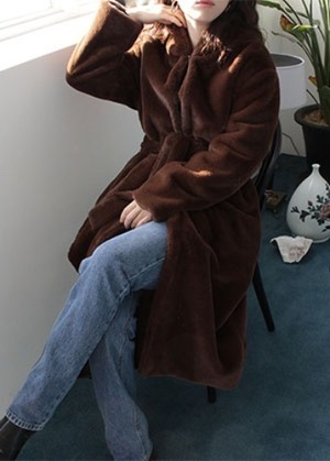 [브라운 당일배송] beplain faux fur longcoat