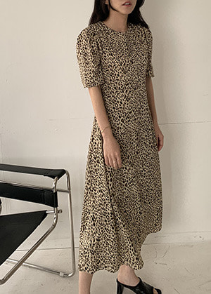 [당일배송] leopard puff dress