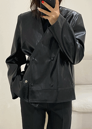[크림 당일배송] no-collar fake leather jacket