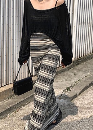 [당일배송]stripe long sleeveless dress5